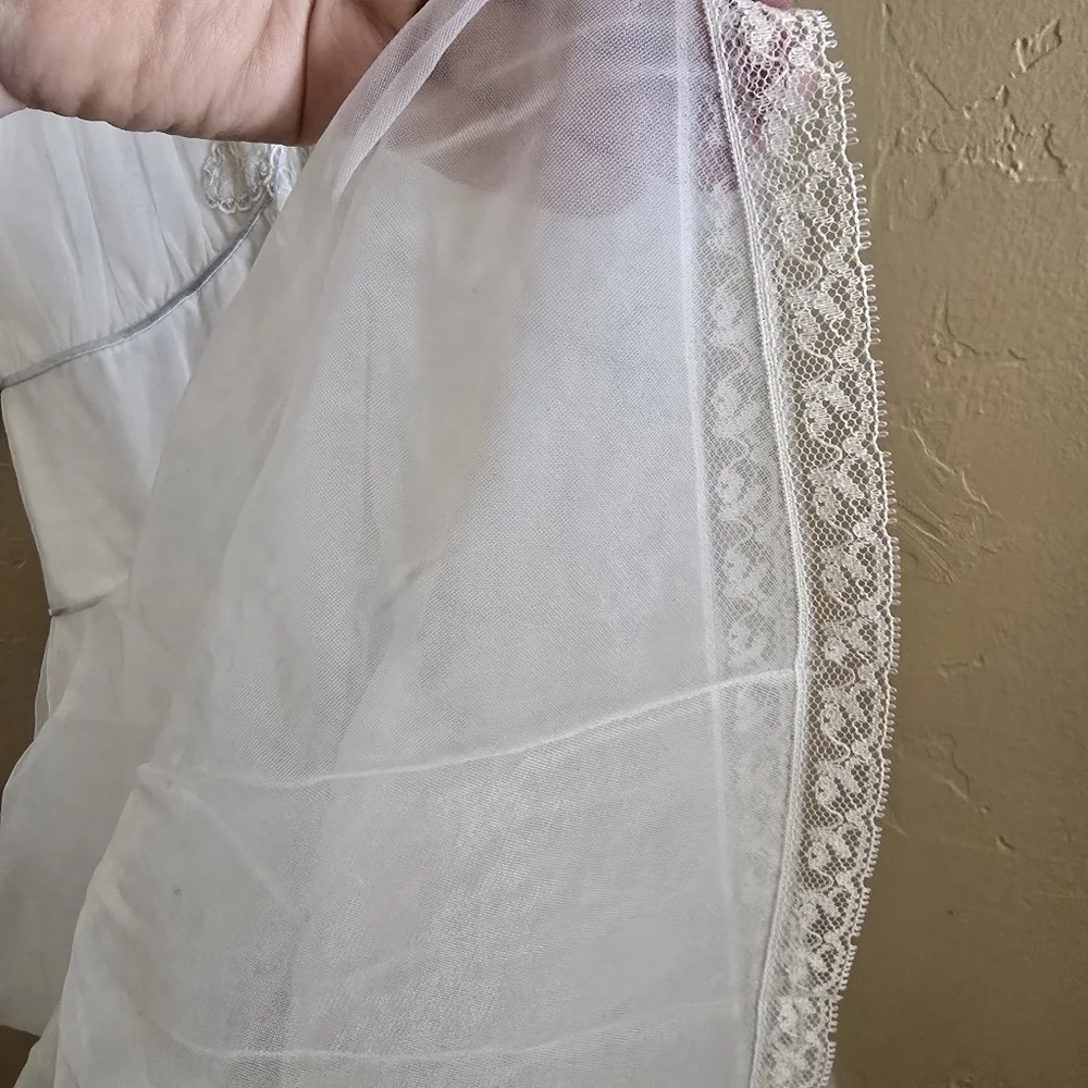 VTG 50s White Sheer Nylon Embroidered Nightgown Peignoir Dress - Coquette S/ - Picture 12 of 16